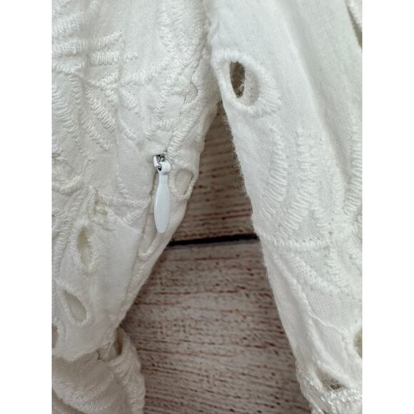 Kobi Halperin Eyelet Crochet Embroidered Midi Dress Womens Small White Tie Back - Picture 7 of 14